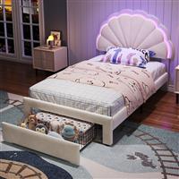 Upholstered Bed Storage Single Bed Frame With Flower Style Headboard und Drawers