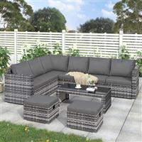 Rattan Outdoor Garden Furniture Patio 8 Seater Corner Sofa Set with Cushion Grey