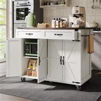 Rolling Kitchen Island Storage Trolley with 2 Drawers & Cupboard Dining White