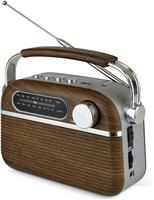 Portable Radio Retro Style Speaker AM/FM Rechargeable Battery - Oak Wood Effect