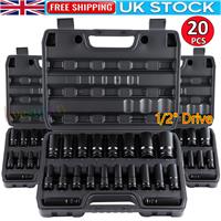 20pcs Heavy Duty Car Truck Deep Impact Socket Set 8-32mm 1/2" Drive Metric Tools