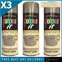 3 x DESERT SAND MATT FINISH SPRAY PAINT 250ML AEROSOL FOR METAL PLASTIC WOOD NEW