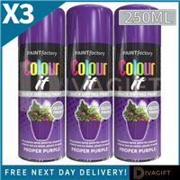 3 x PROPER PURPLE GLOSS FINISH SPRAY PAINT 250ML FOR METAL PLASTIC WOOD NEW