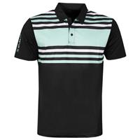 Stuburt Golf Mens Evolve Pure Stripe Polo Shirt - Black/Mint - S - S Regular