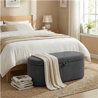 HOMCOM Storage Ottoman, Corduroy Ottoman Storage Box w/ Padded Seat Refurbished