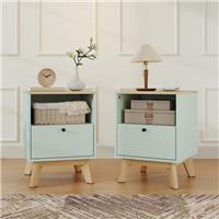 HOMCOM Nightstand Set of 2, Bedside Table w/ Drawer & Open Shelf Refurbished