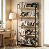 HOMCOM Bookcase Anti-Slip Design 5-Tier Oak Refurbished