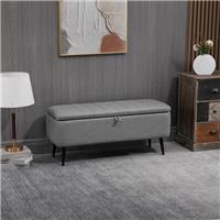 HOMCOM Storage Ottoman Bench, Linen Fabric Footstool with Steel Legs Refurbished