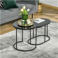 HOMCOM 2 Pcs Modern Coffee Table with Faux Marble Tabletop Refurbished