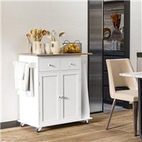 Kitchen Island Storage Cabinet Rolling Trolley w/ 3-Tier Spice Rack Refurbished