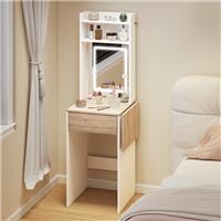 HOMCOM Compact Dressing Table w/ Lighted Mirror Open Shelves Drawer Refurbished