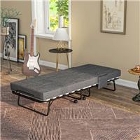 HOMCOM Folding Bed w/ Mattress Foldable Guest Bed on Wheels w/ Cover Refurbished