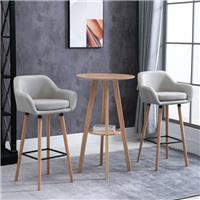 HOMCOM 2 PCs Upholstered Bucket Seat Bar Stools w/ Solid Wood Legs Refurbished