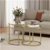 HOMCOM 2 Pcs Modern Coffee Table with Tempered Glass Side Tables Refurbished