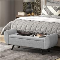 HOMCOM Storage Ottoman w/Armrest, Upholstered Linen Storage Bench Refurbished