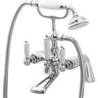 Bath Filler Tap With Hand Held Set Brass Double Lever Round Head Bathroom