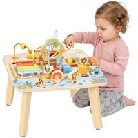 AIYAPLAY 6 In 1 Wooden Baby Activity Table with Bead Maze, Shape Sorter