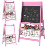 AIYAPLAY Art Easel for Kids 3 in 1 Double Sided Kids Easel with Storage Pink