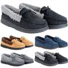 MENS MOCCASIN INDOOR FAUX FUR LINED LIGHT WEIGHT HARD SOLE WARM COMFY SLIPPERS - 6-12 Standard