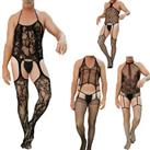 Men's Hollow Out Fishnet Full Bodysuits Stockings Pantyhose One Piece Jumpsuit - One Size Regular