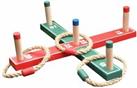 Wooden Quoits Ring Toss And 5 x Rope Rings Garden Hoopla Skill Game Family Set