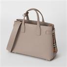 BURBERRY - Banner Bag - Medium - Taupe Grey Leather Beige Canvas Tote NEW&TAGS
