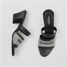 BURBERRY - Sandals - Black Logo Leather Canvas Heel Shoes - 36 / 3UK New&Boxed