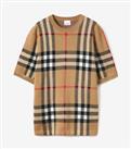 BURBERRY - Knit T-Shirt - Beige Check Wool Silk Sweater- Size L - New&Tags