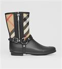 BURBERRY - Boots - Black Rubber Beige Check Canvas Wellies 37EU 4UK NEW&TAGS