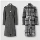 BURBERRY -Coat- Reversible Grey/Check Wool - Long Belted XS-S UK6 FR34 New&Tags - 6 Regular