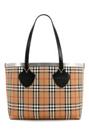 BURBERRY - Tote Bag - Black Leather | Beige Check Canvas | Silver Trim NEW&TAGS