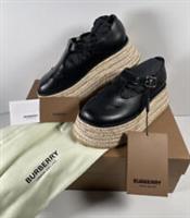 Burberry Women's "Aldwych Jute" Black Leather Platform Baby Doll Shoes | UK 2