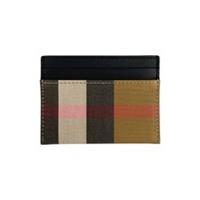 Burberry Card Holder Wallet Classic Check Taupe Brown Black Leather And Canvas