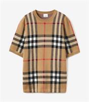 BURBERRY - Knit T-Shirt - Beige Check Wool Silk Sweater- Size L - New&Tags