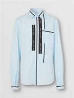 BURBERRY - Runway Shirt - Light Blue Cotton Black Logo Stripe - Size 41/ L - L Regular