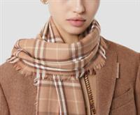 BURBERRY - Cashmere Scarf - Large Brown Beige Check Lightweight Shawl -New&Tags