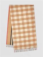 Burberry - Cashmere Scarf - Reversible Orange Check & Beige Icon Stripe - Large