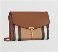 BURBERRY - Macken Bag - Brown Leather & Beige Check Canvas Crossbody NEW&TAGS