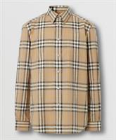 BURBERRY - Check Shirt - Beige Yellow Plaid Cotton Long Sleeve - Size L New&Tags - L Regular