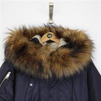 Burberry London Navy Blue Nylon Quilted Parka Jacket with Faux Fur Hood