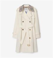 Burberry -Castleford Trench Coat- Mid Length White Cotton Check Collar UK6/ US4 - 6 Regular