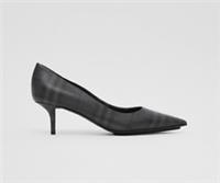 Burberry -Court Shoes- Grey Check Plaid Leather Heel Pointed Pumps UK3 / EU36
