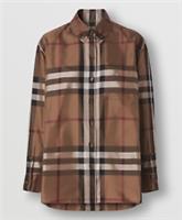 Burberry - Shirt - Birch Brown Check Satin Silk - S 10UK/ 8US / 38FR New&Tag - 10 Regular