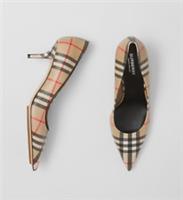Burberry - Check Pumps - Beige Plaid Mid Heel Pointed Shoes UK4 / EU37