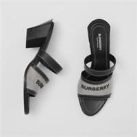 Burberry - Sandals - Black Logo Leather Canvas Heel Shoes - 3UK / 36 New&Box