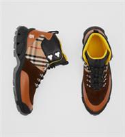 Burberry - Boots - Beige Check Plaid & Brown Leather Hiking/Biker UK7 40 US10