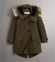 Burberry - Puffer Parka - Green Khaki Hood Down Coat Jacket +Warmer - XS - XS Regular