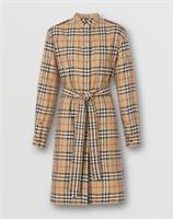 Burberry - Check Dress - Beige Cotton Belted Long Sleeve XS S / FR36 / UK8/ US6 - 8 Regular