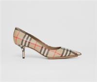 Burberry -Court Shoes- Beige Check Plaid Leather Heel Pointed UK3 / EU36 New&Box