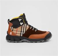 Burberry - Boots - Beige Check Plaid & Brown Leather Hiking/Biker UK7 40 US10